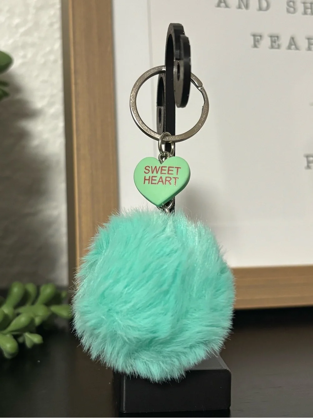 Valentine’s Heart & Fuzzy Pom Pom Keychain